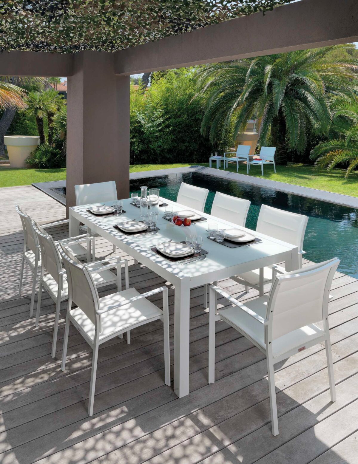 Outdoor pouf from Talenti’s Touch collection, adding versatile comfort to a luxury terrace in Royal Oak, Michigan