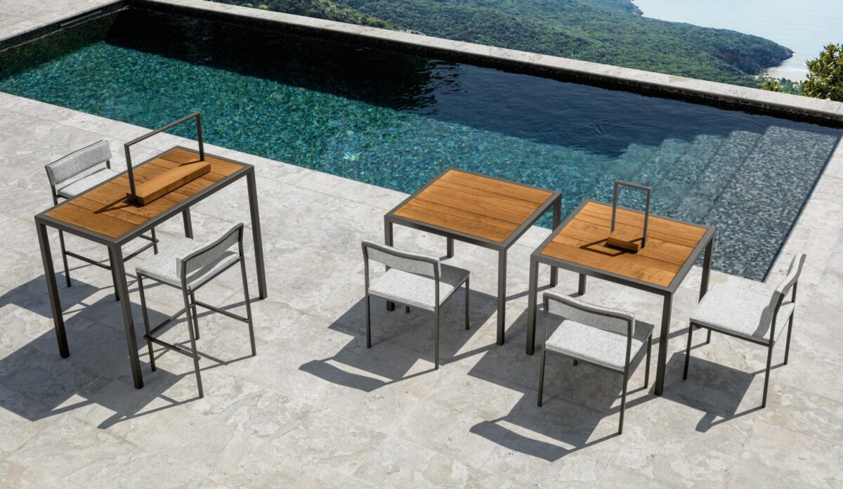 High-end Casilda Bar Stool from Talenti designed for stylish outdoor entertaining in Birmingham, Michigan
