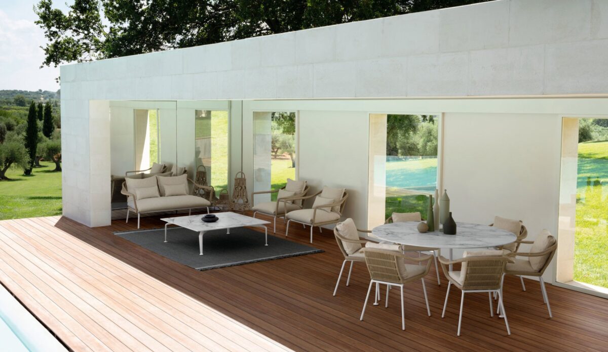 Luxury Cruise Alu Dining Armchair by Talenti combining minimalist design and weather-resistant construction