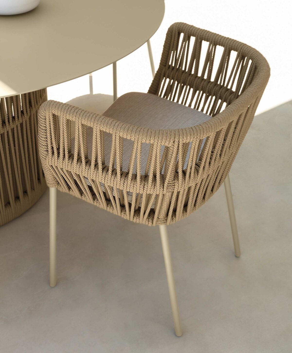 Luxury Cliff Dining Armchair by Talenti combining artisanal rope design and modern comfort