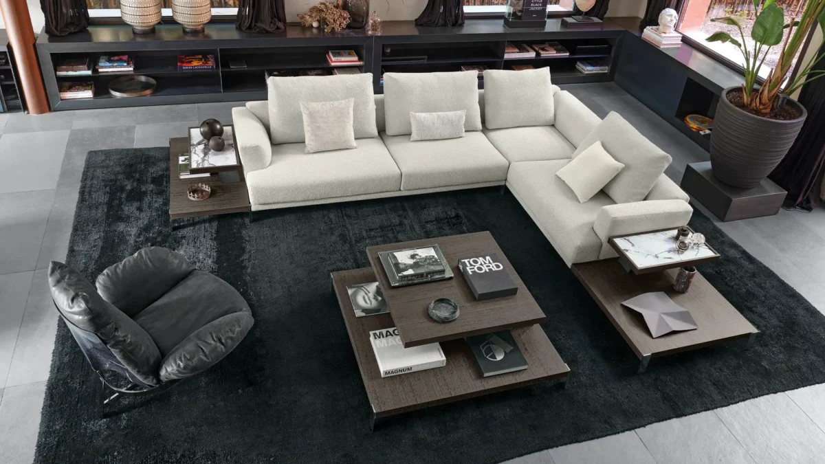 That’s Life sectional by Arketipo in elegant gray fabric for upscale interiors