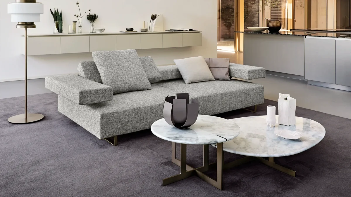 “Loft by Arketipo designer sofa with plush cushions in Birmingham Michigan showroom”