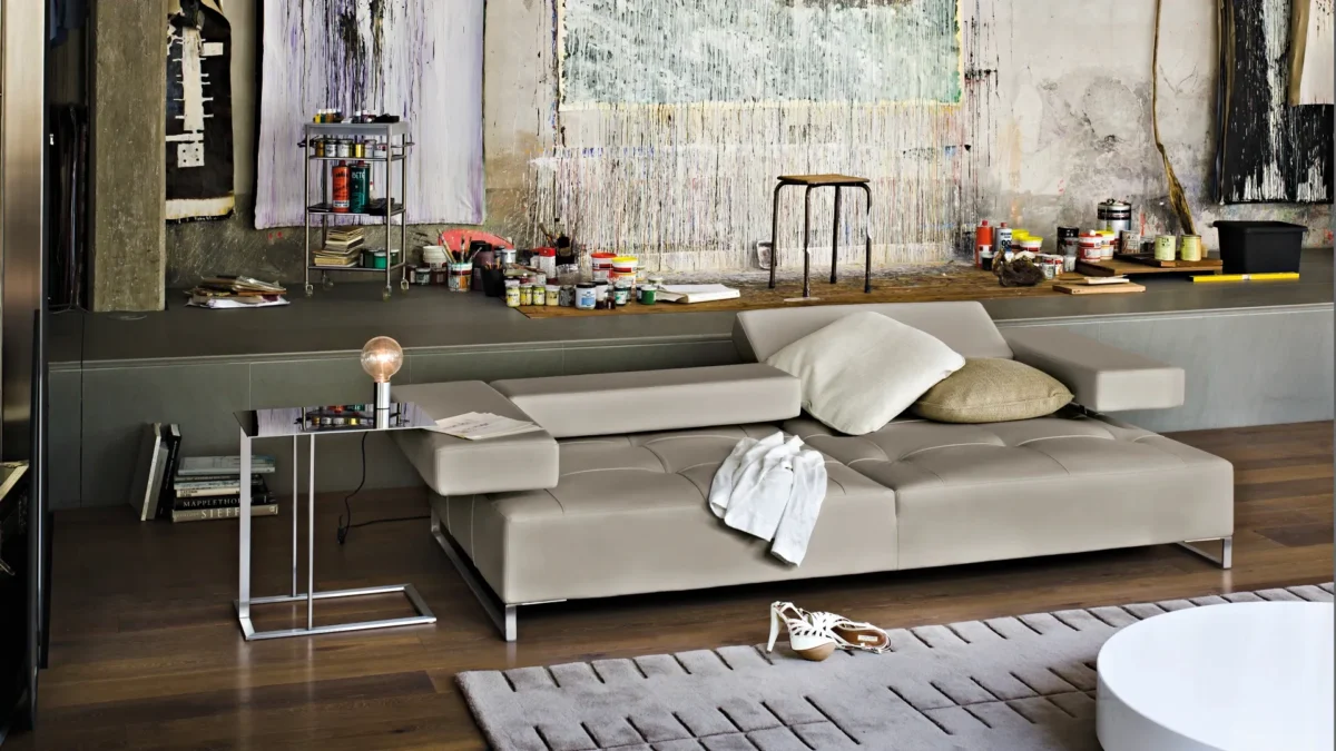 “Arketipo Loft Italian sofa with soft fabric upholstery at Troy Michigan showroom”