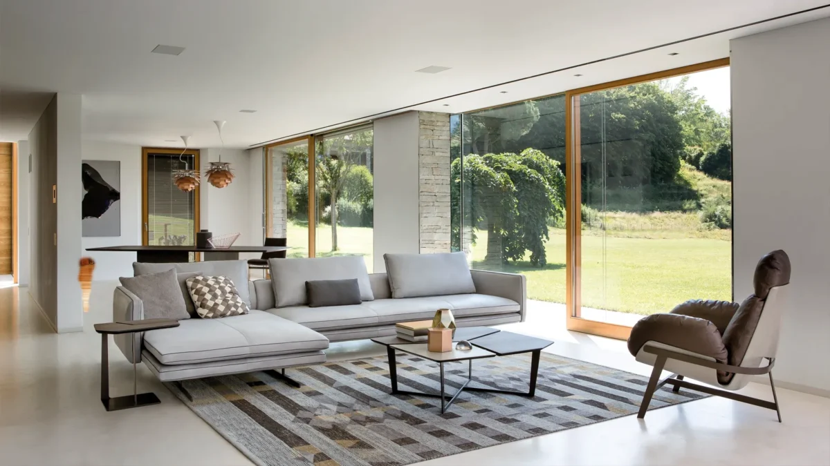 “Moss by Arketipo designer modular sofa with clean lines in Birmingham Michigan showroom”