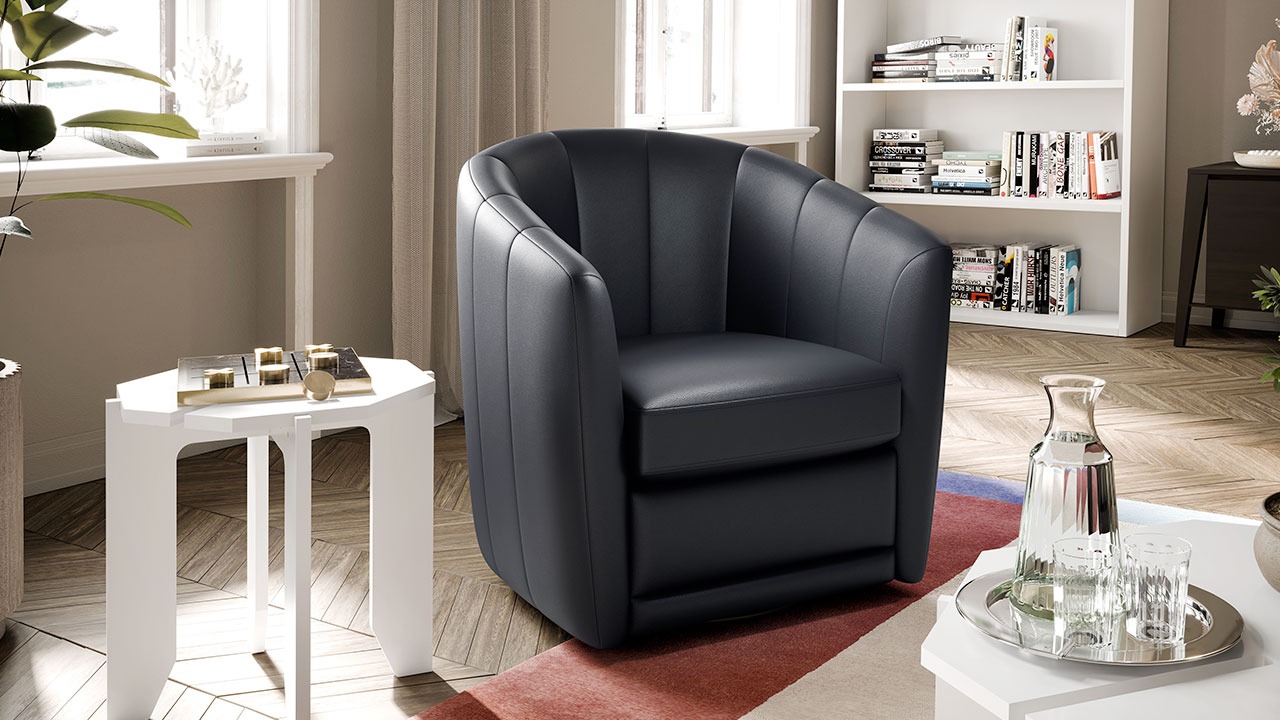 Luxury contemporary Giada swivel chair by Natuzzi, designer Italian seating for Birmingham, Michigan.