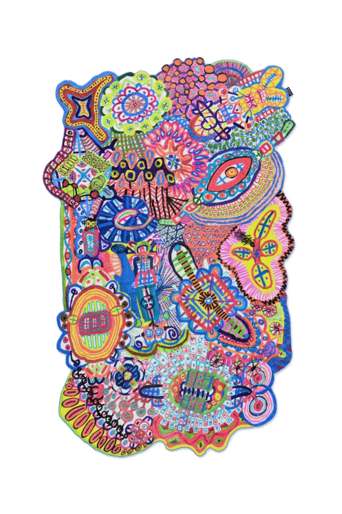 Modern abstract carpet LinesLinesLines by Moooi, featuring playful patterns and vibrant colors, designed by Alf Bärbel Wit, available in Royal Oak, Michigan.