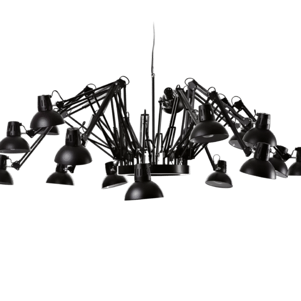 Sculptural Dear Ingo chandelier by Moooi, designed by Ron Gilad, featuring 16 adjustable lamps in a dynamic arrangement, available in Royal Oak, Michigan.