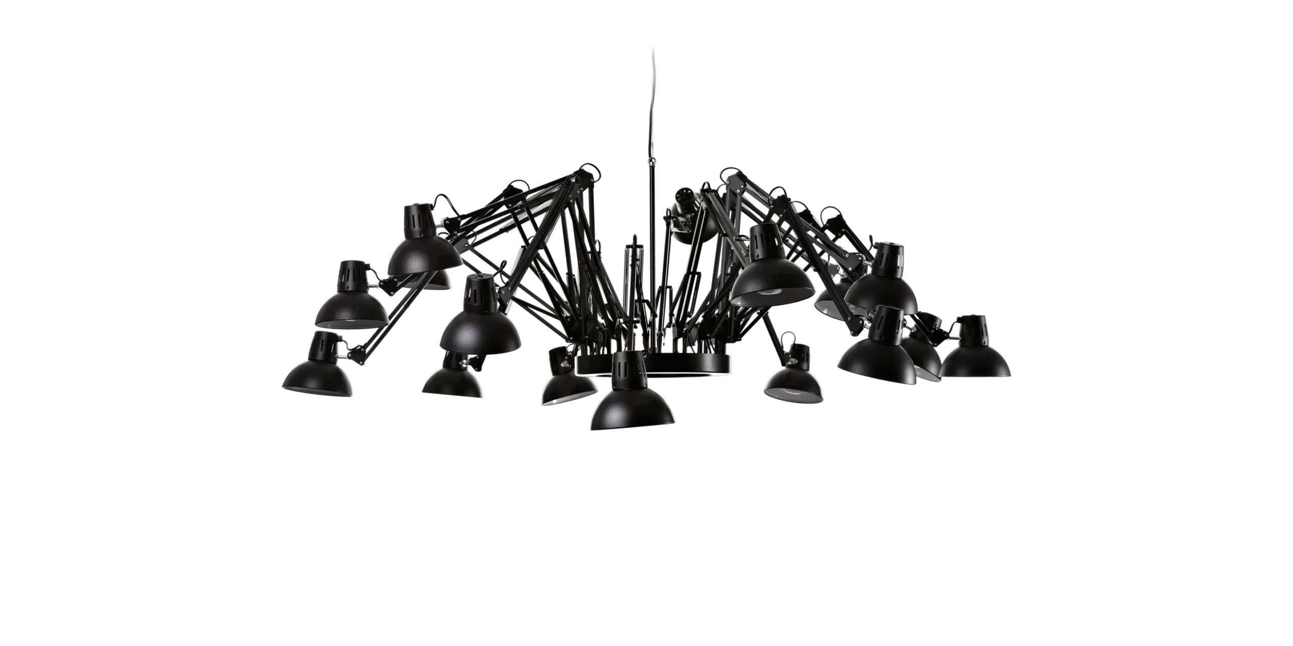 Sculptural Dear Ingo chandelier by Moooi, designed by Ron Gilad, featuring 16 adjustable lamps in a dynamic arrangement, available in Royal Oak, Michigan.