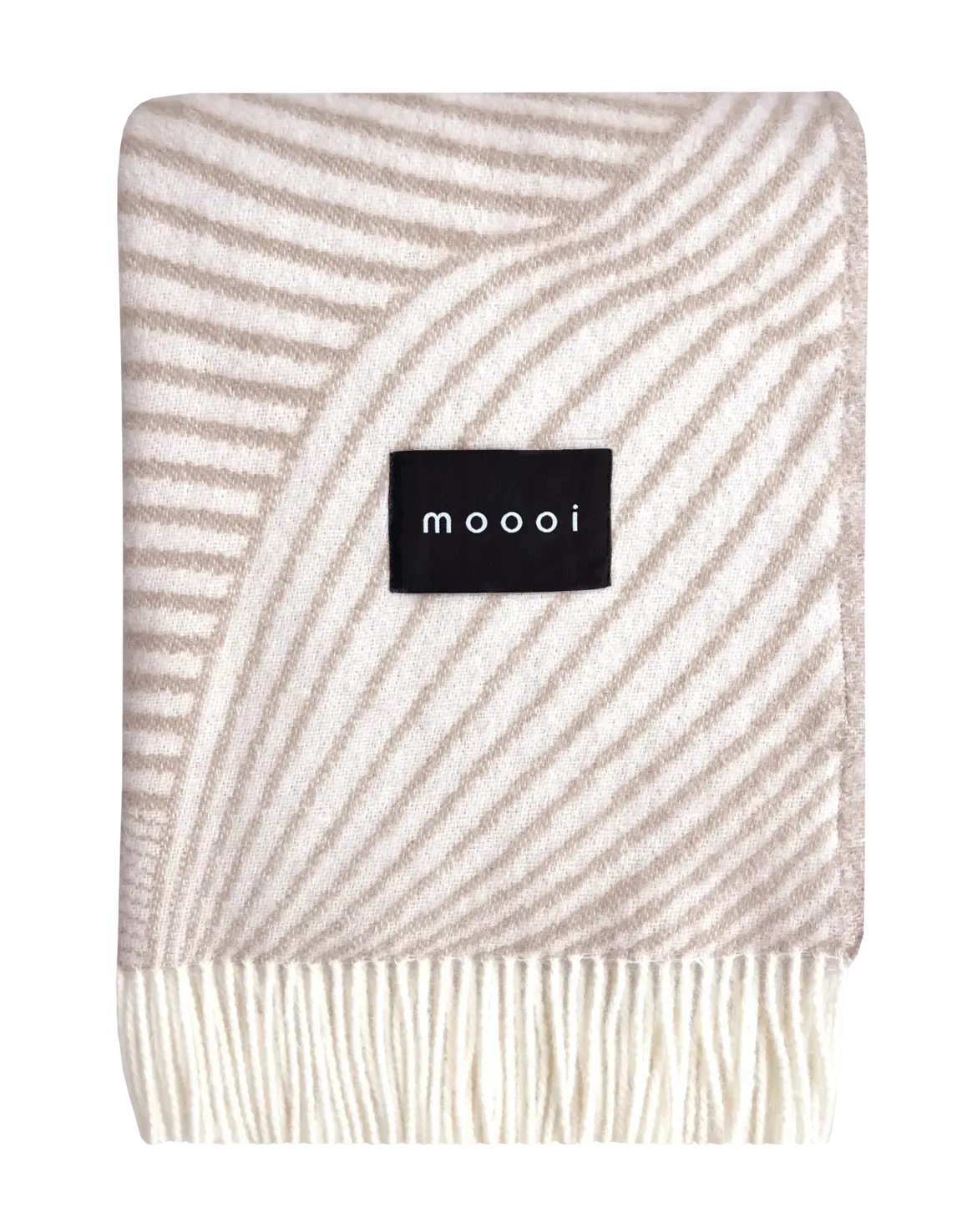 Techno Bee Blanket by Moooi in Coffee Cream, featuring jacquard-woven 100% New Zealand wool with mesmerizing wing-inspired patterns, displayed in Royal Oak, Michigan showroom.