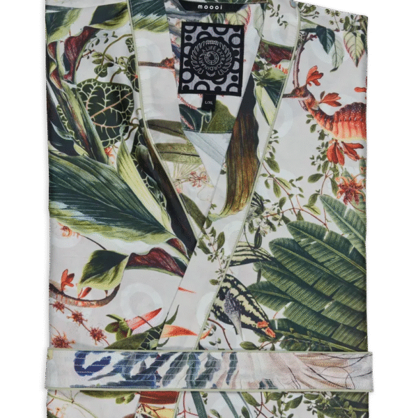 Luxury contemporary Menagerie of Extinct Animals Kimono by Moooi, high-end designer textile art for Birmingham, Michigan.
