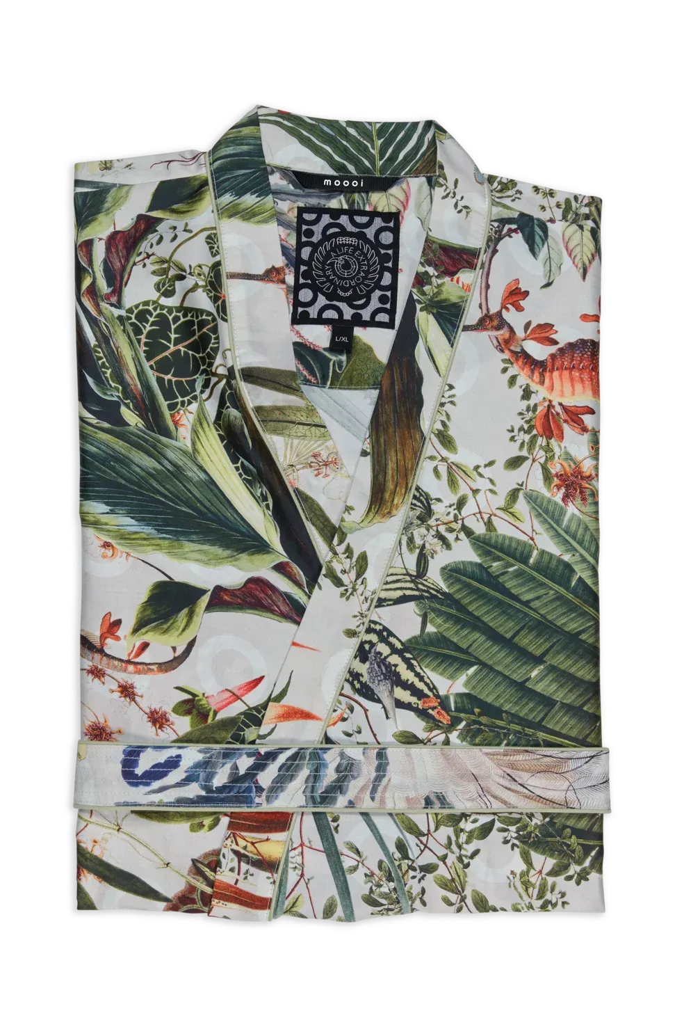 Luxury contemporary Menagerie of Extinct Animals Kimono by Moooi, high-end designer textile art for Birmingham, Michigan.