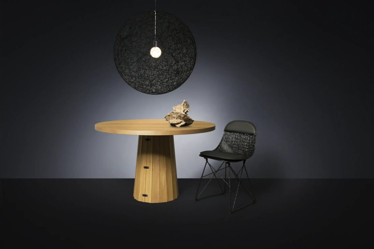 Luxury contemporary Container Table Bodhi unique wooden table by Moooi, designer Dutch dining furniture for Birmingham, Michigan.