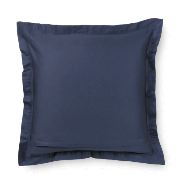 Calligraphy Bird Bed Pillows by Moooi in deep blue, featuring jacquard-woven 100% cotton sateen with subtle feather patterns, displayed in Royal Oak, Michigan showroom.