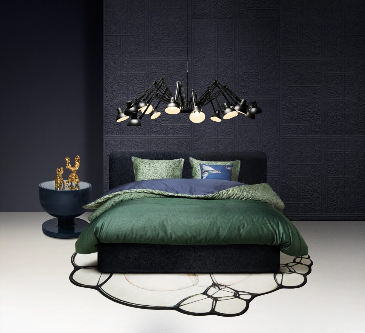 Sculptural Dear Ingo chandelier by Moooi, designed by Ron Gilad, featuring 16 adjustable lamps in a dynamic arrangement, available in Royal Oak, Michigan.
