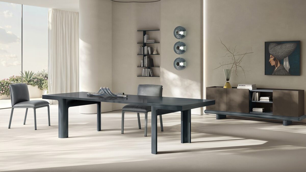 Luxury contemporary Amama sculptural dining table by Natuzzi, designer elegant furniture for Royal Oak, Michigan.