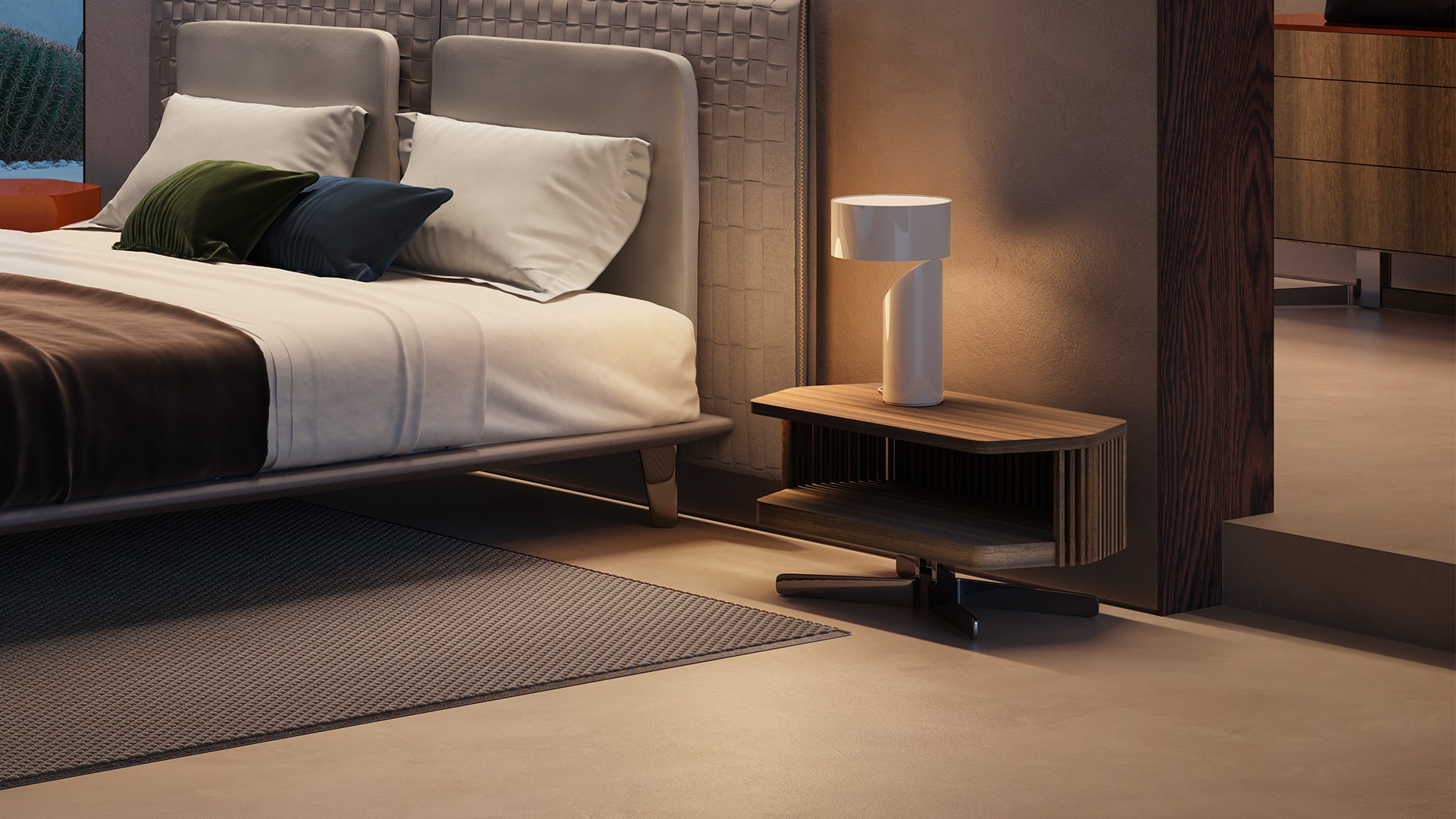 Luxury contemporary Campus Bedside Table by Natuzzi Italia, high-end Italian bedroom furniture for Birmingham, Michigan.