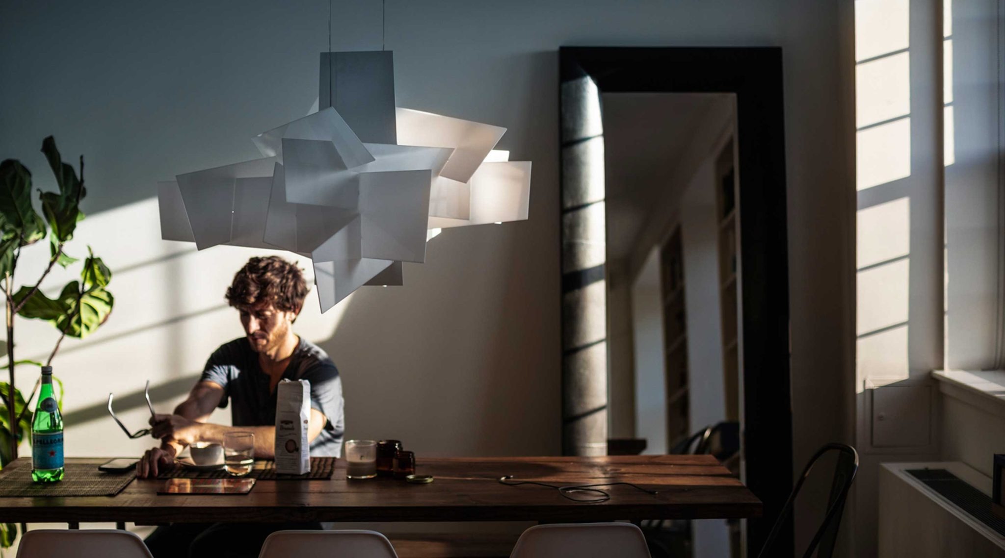 Big Bang pendant light by Foscarini, creating a dynamic focal point in modern interiors in Royal Oak, Michigan.