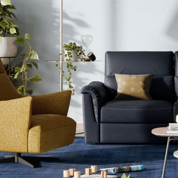 Calma C056 Swivel Chair by Natuzzi Editions, featuring a curved ergonomic design with a high backrest and sleek armrests, available in Troy, Michigan.