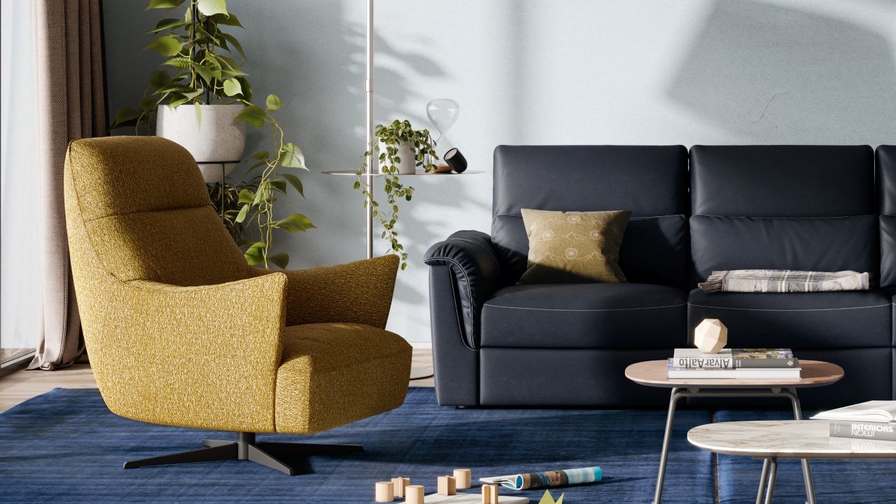 Calma C056 Swivel Chair by Natuzzi Editions, featuring a curved ergonomic design with a high backrest and sleek armrests, available in Troy, Michigan.