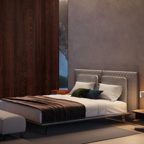 Luxury contemporary Campus Bed by Manzoni and Tapinassi for Natuzzi Italia, high-end Italian bedroom furniture for Birmingham, Michigan.