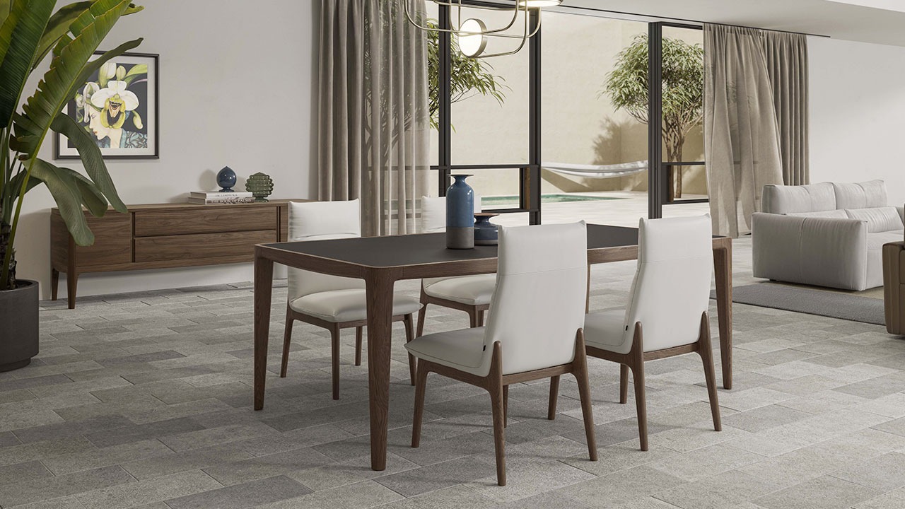 Luxury contemporary New Saturno dining table by Mauro Lipparini for Natuzzi Italia, high-end Italian design for Birmingham, Michigan.