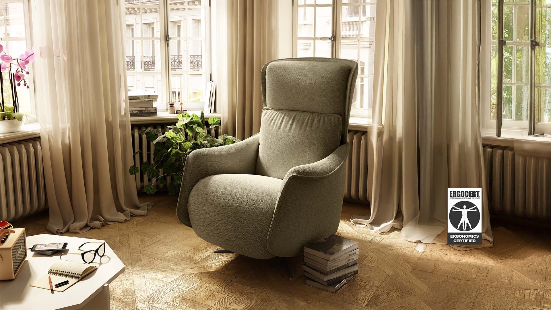 Modern Italian recliner Until C243 by Natuzzi Editions, featuring dual power motion, swivel base, and ergonomic design, available in Royal Oak, Michigan.