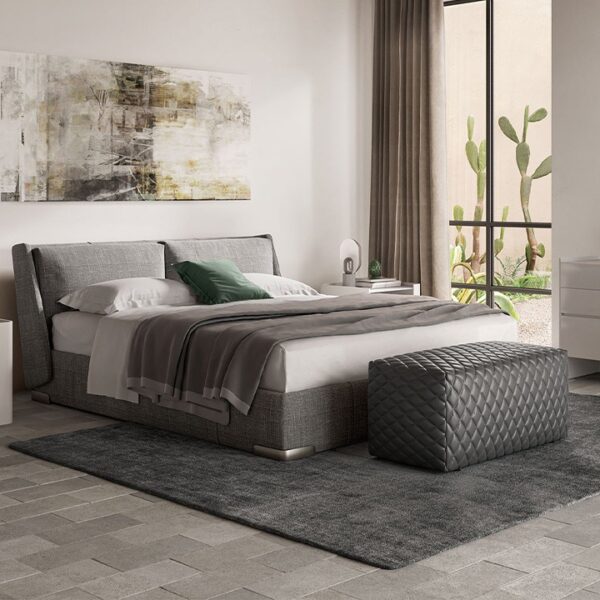Modern Italian Sophia B minimalist fabric bed by Natuzzi, high-end comfortable luxury sleeping for Birmingham, Michigan.