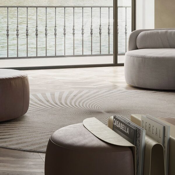 Luxury contemporary Vortex Rug by Elena Salmistraro for Natuzzi Italia, high-end Italian dynamic design for Birmingham, Michigan.