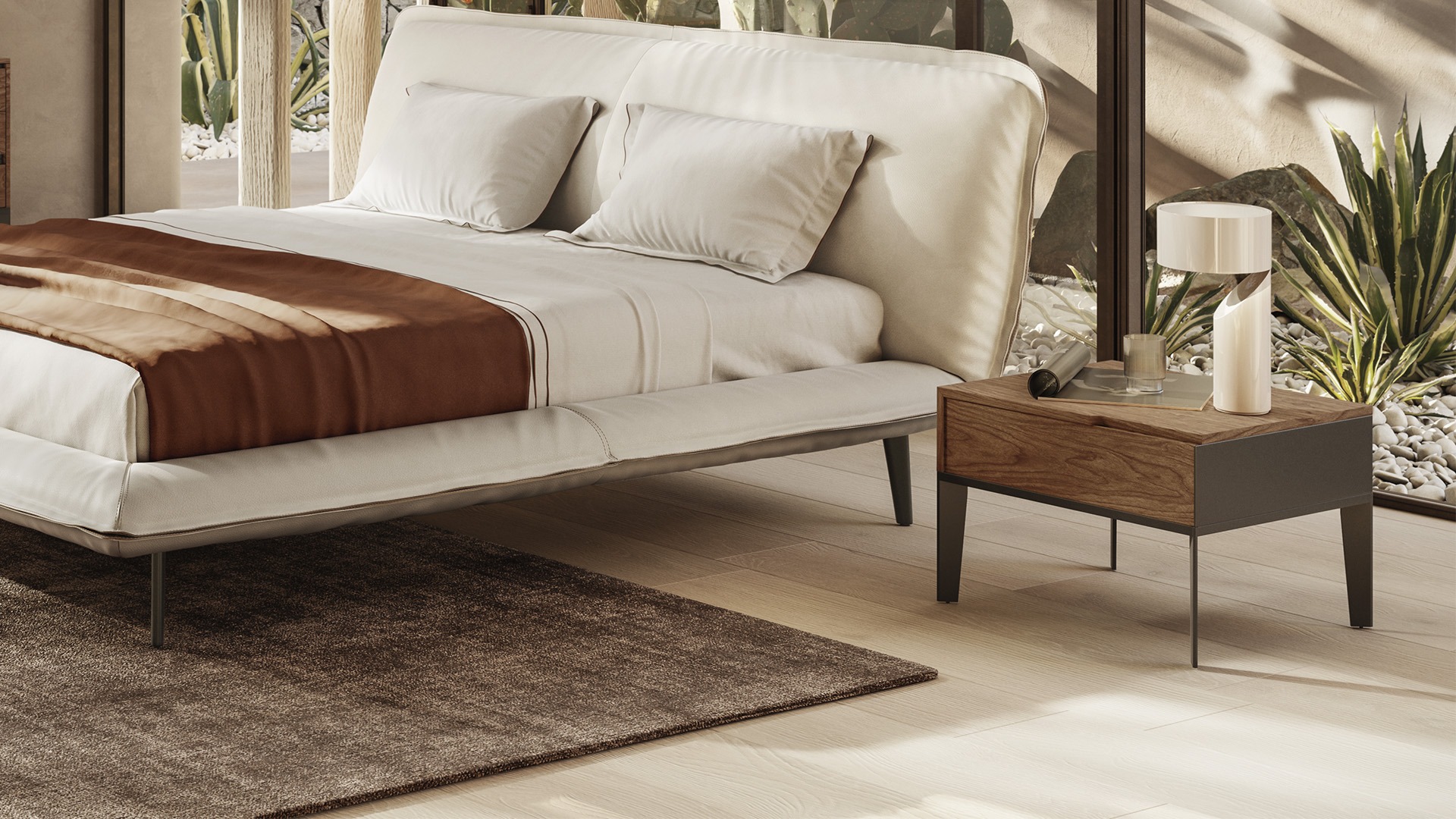 Luxury contemporary Campus Bedside Table by Natuzzi Italia, high-end Italian bedroom furniture for Birmingham, Michigan.