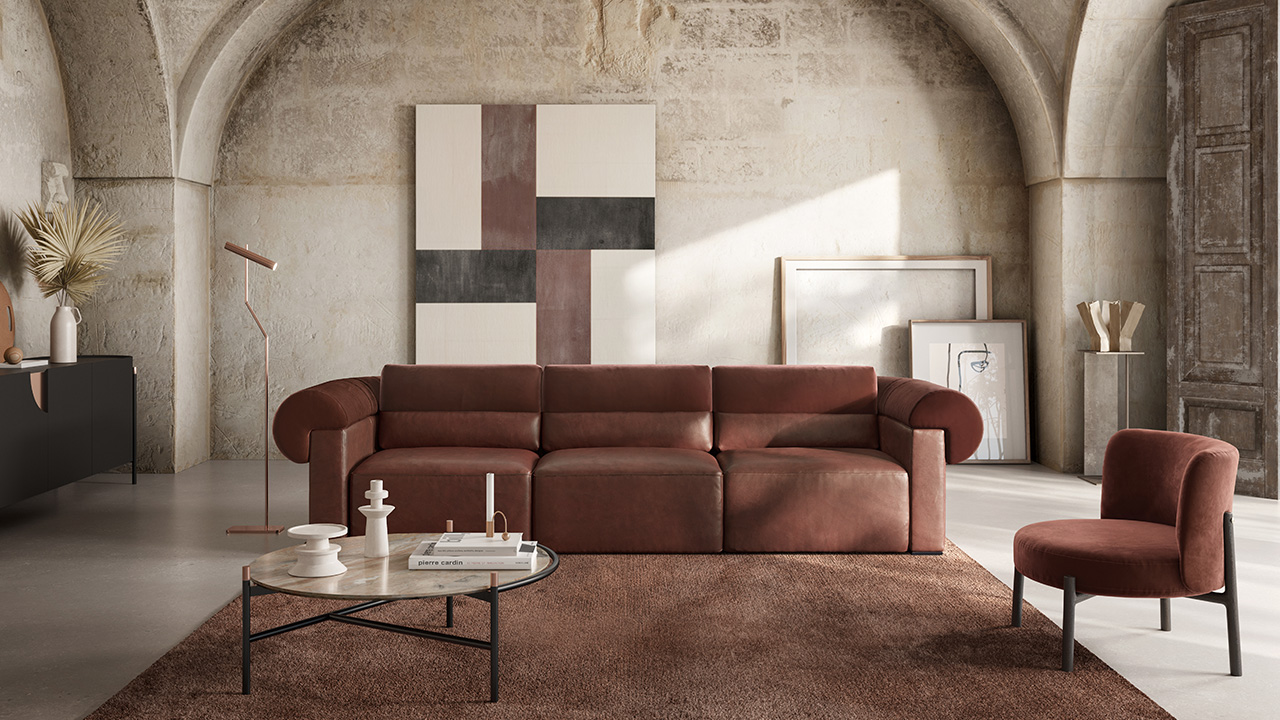 Modern New Classic sofa by Natuzzi, high-end Italian design for Troy, Michigan.