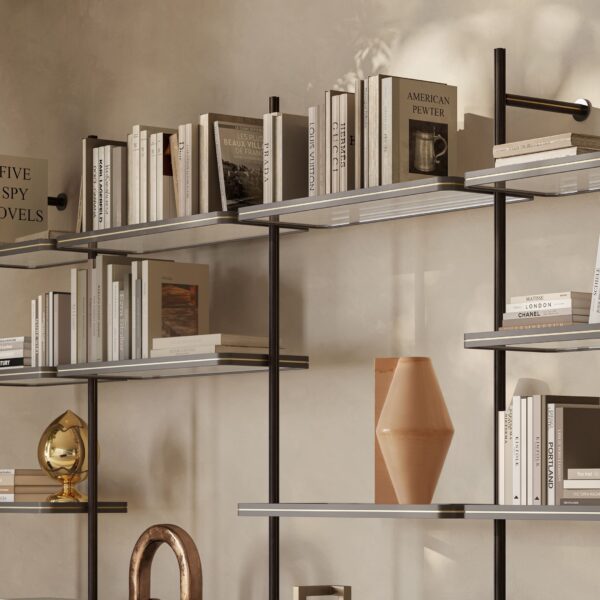 Modern Radice Bookcase by Mauro Lipparini for Natuzzi Italia, high-end Italian living room furniture for Royal Oak, Michigan.