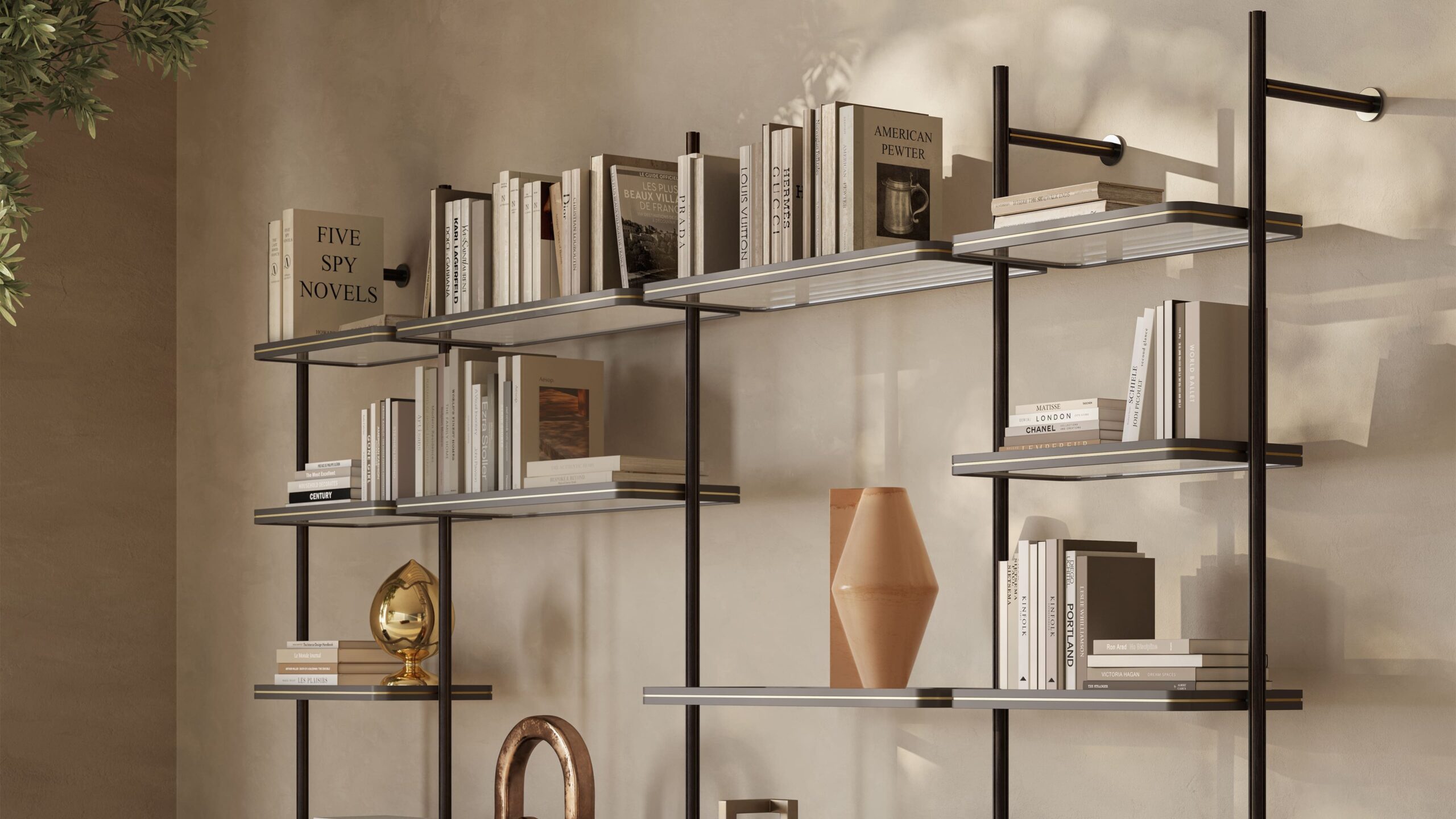 Modern Radice Bookcase by Mauro Lipparini for Natuzzi Italia, high-end Italian living room furniture for Royal Oak, Michigan.