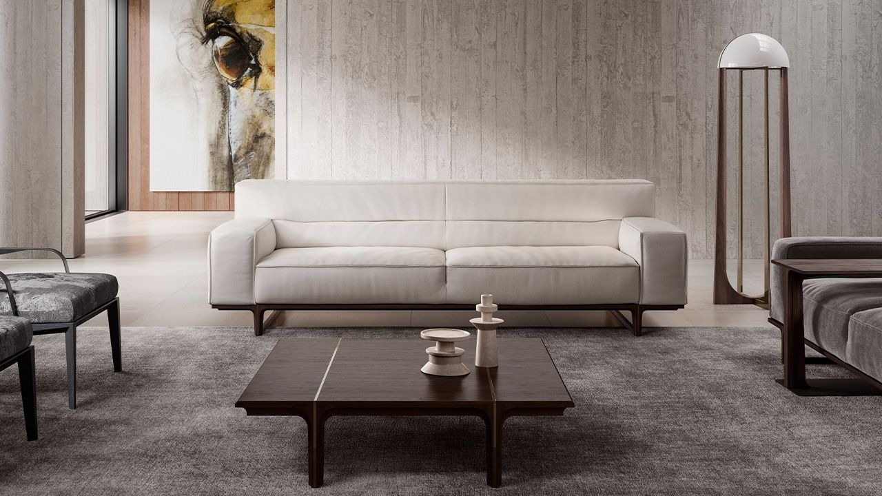 Luxury contemporary Kendo T163 linear sectional by Natuzzi, designer integrated storage furniture for Royal Oak, Michigan.