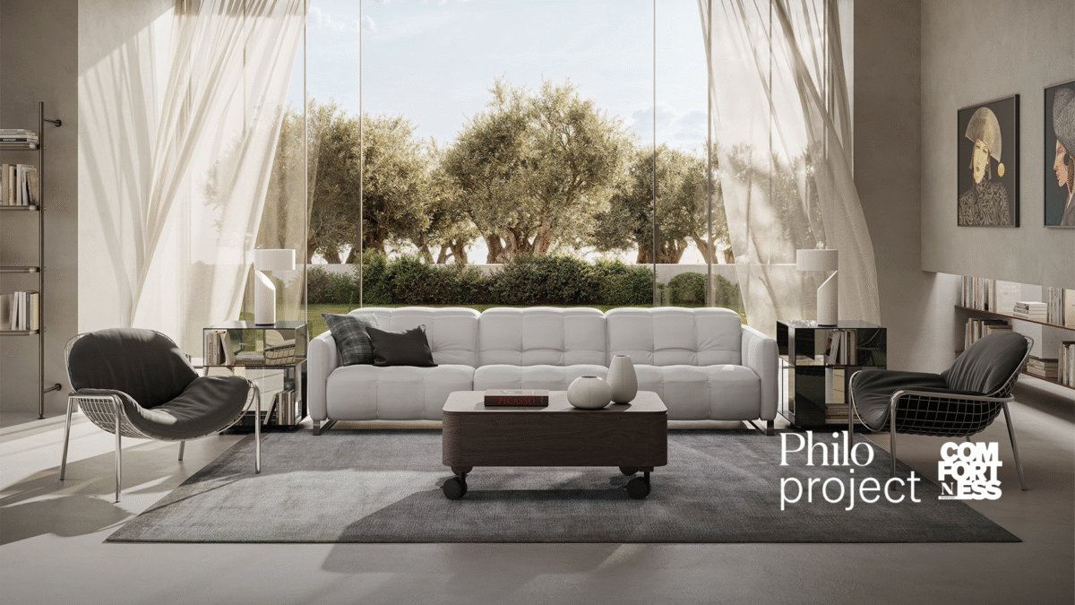Luxury contemporary Philo sofa by Natuzzi, a high-end Italian design for Birmingham, Michigan.