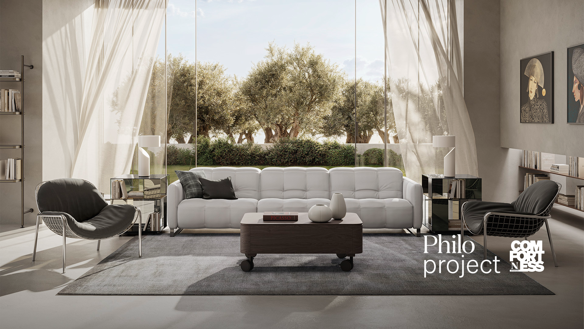 Luxury contemporary Philo sofa by Natuzzi, a high-end Italian design for Birmingham, Michigan.