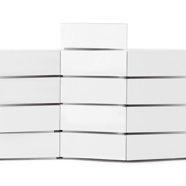 5blocks modular storage unit by Opinion Ciatti in matte white, featuring stackable, interlocking blocks with drawers and flap compartments, displayed in Royal Oak, Michigan showroom.