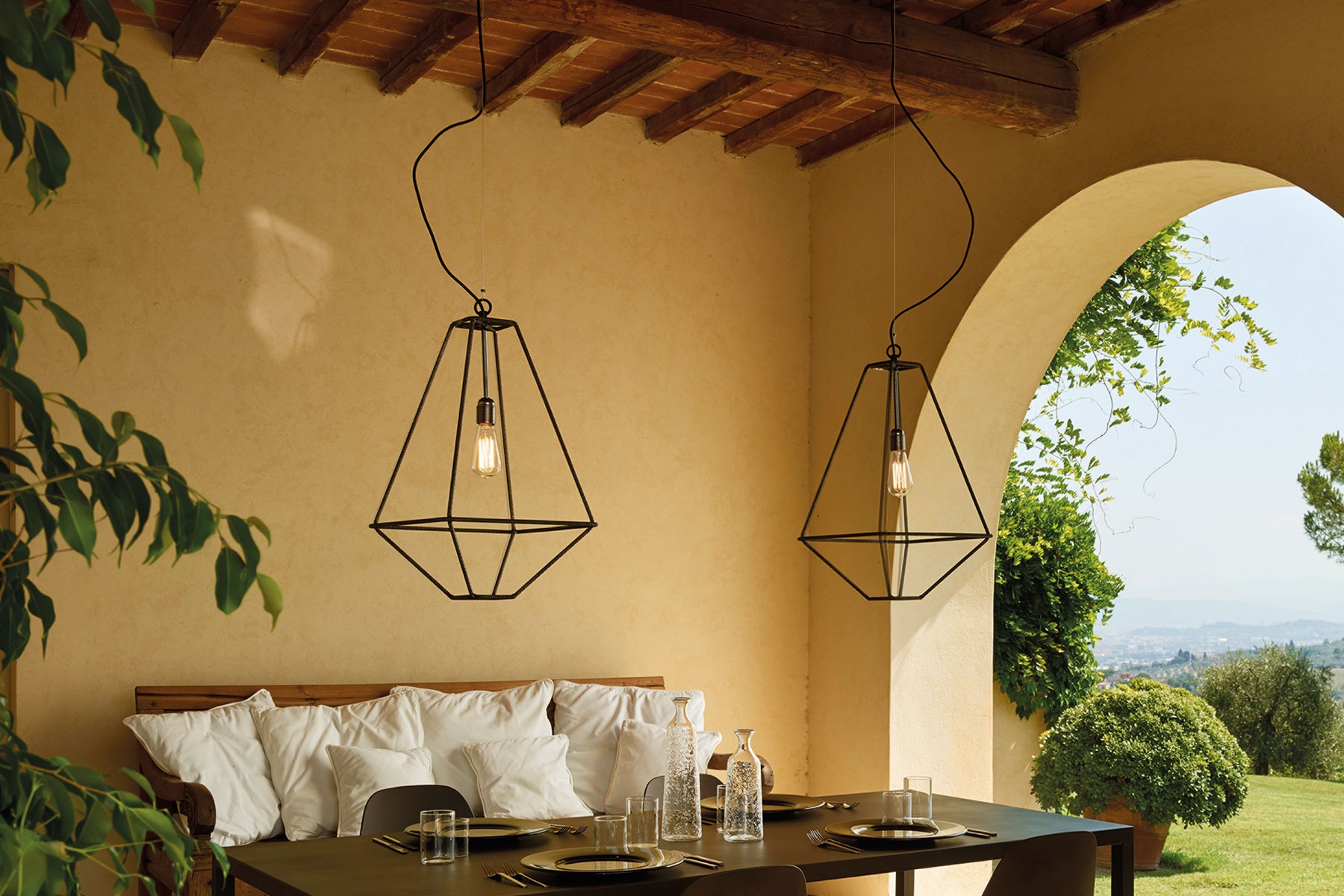 Add a statement piece to your Royal Oak, Michigan decor with the Con.tradition Suspension Lamp by Opinion Ciatti, designed by Sara Bernardi, offering a blend of functionality and artistic flair with its luminous steel wire frame.