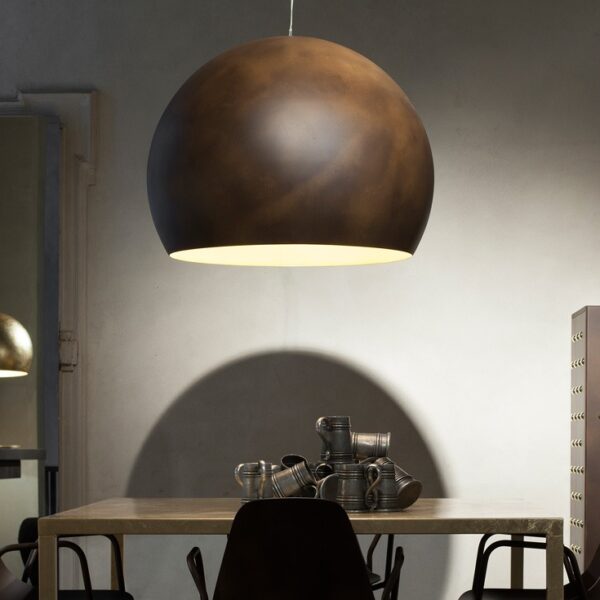 LAlampada Ceiling Lamp by Opinion Ciatti, designed by Lapo Ciatti, featuring a spherical aluminum diffuser with a glossy 24K gold finish, adding a touch of Italian luxury to contemporary interiors in Royal Oak, Michigan.