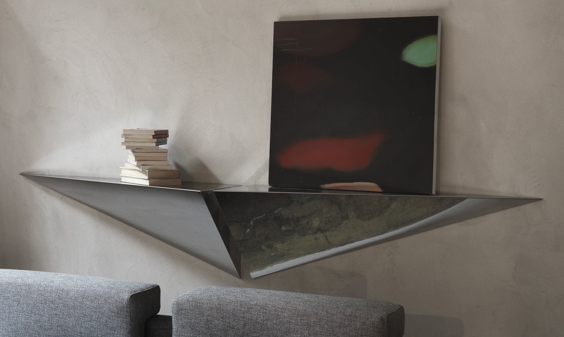 Elevate your Troy, Michigan living space with the Henri III wall shelf by Opinion Ciatti, showcasing minimalist stainless steel craftsmanship.