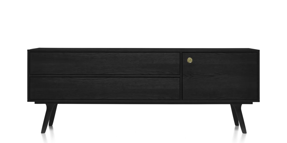 Zio Buffet by Moooi in grey-stained oak with angled wooden legs.