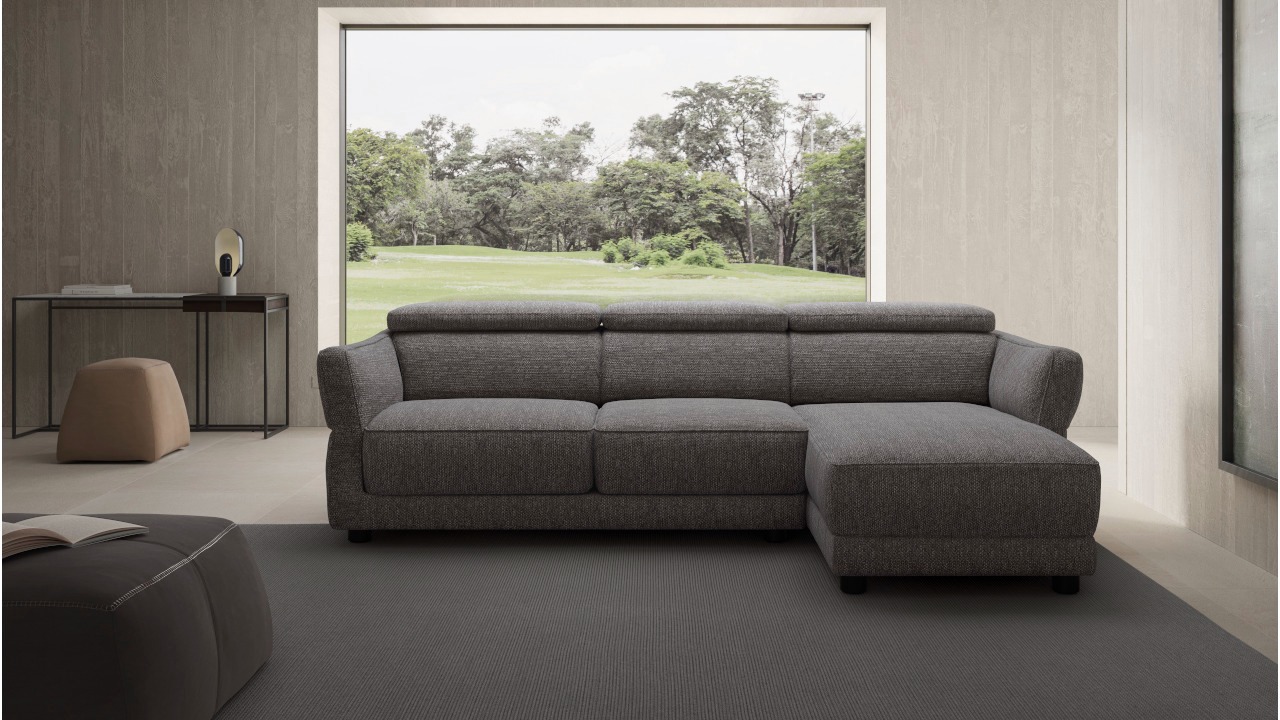 Modern Italian sofa-bed Notturno by Natuzzi Italia, featuring compact dimensions, manually adjustable headrests, and a concealed pillow storage compartment, available in Royal Oak, Michigan.
