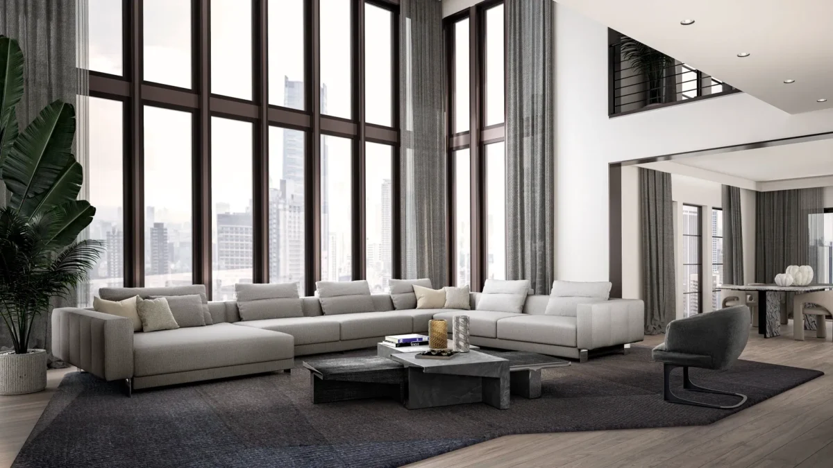 “Milky Way by Arketipo designer modular sofa with soft upholstery in Birmingham Michigan showroom”