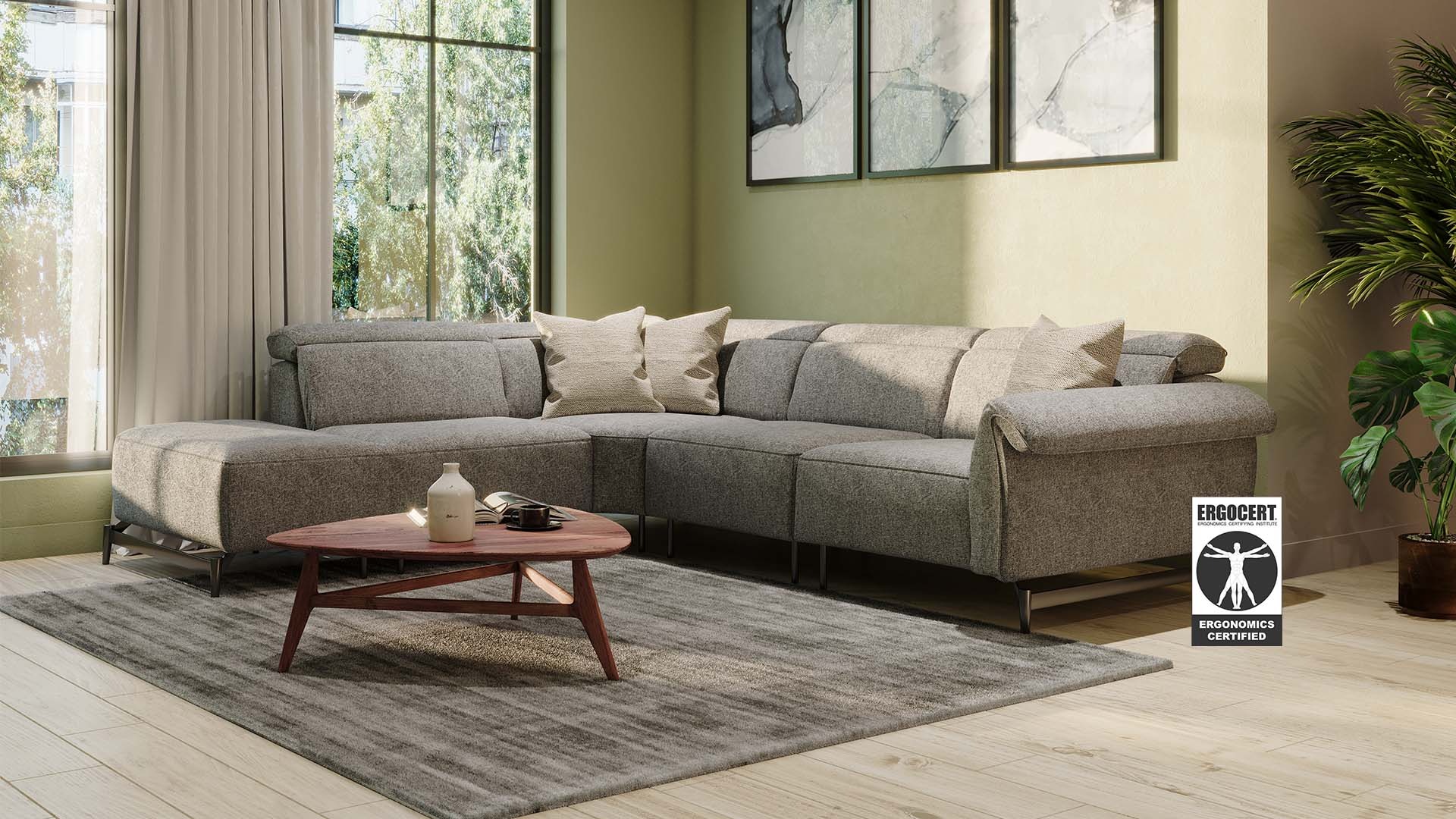 Luxury contemporary Leggiadro sectional by Natuzzi, designer seating for Birmingham, Michigan.