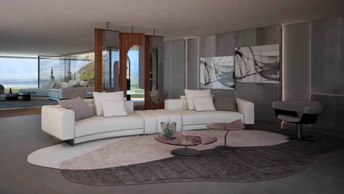 “Minimalist Milky Way sofa by Arketipo presented in Royal Oak Michigan modern home display”