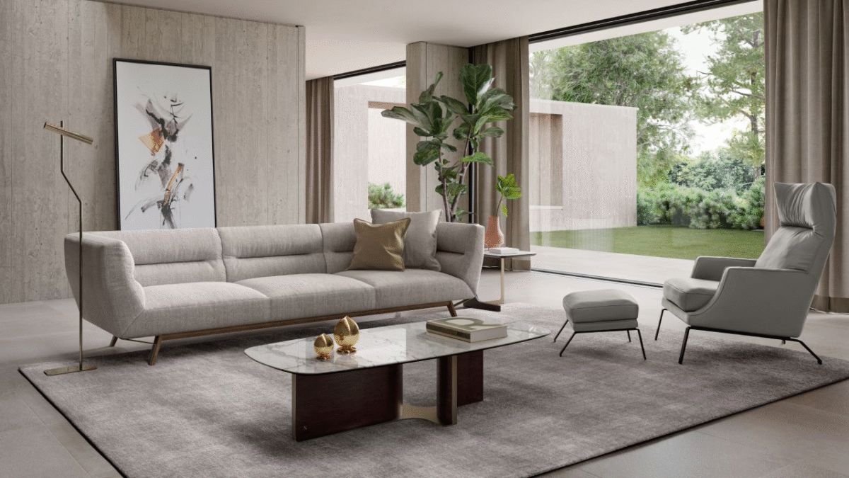 Luxury contemporary Positano collection by Natuzzi, perfect for a sophisticated living space in Royal Oak, Michigan.