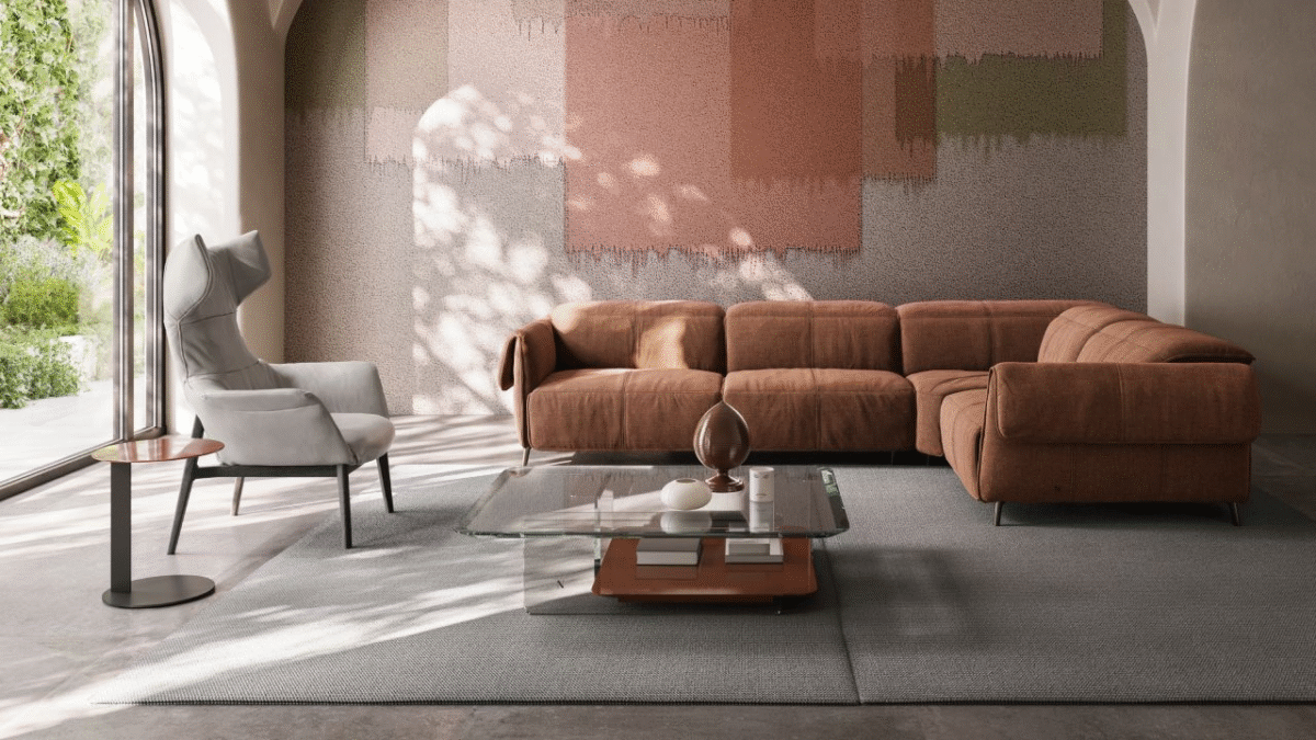 Modern Seagull sofa by Natuzzi, high-end Italian design for Royal Oak, Michigan.