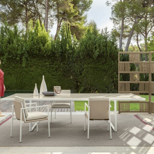 Woven Dining Table 340×120 by Talenti – expansive rectangular outdoor table with woven rattan-style base and sleek surface