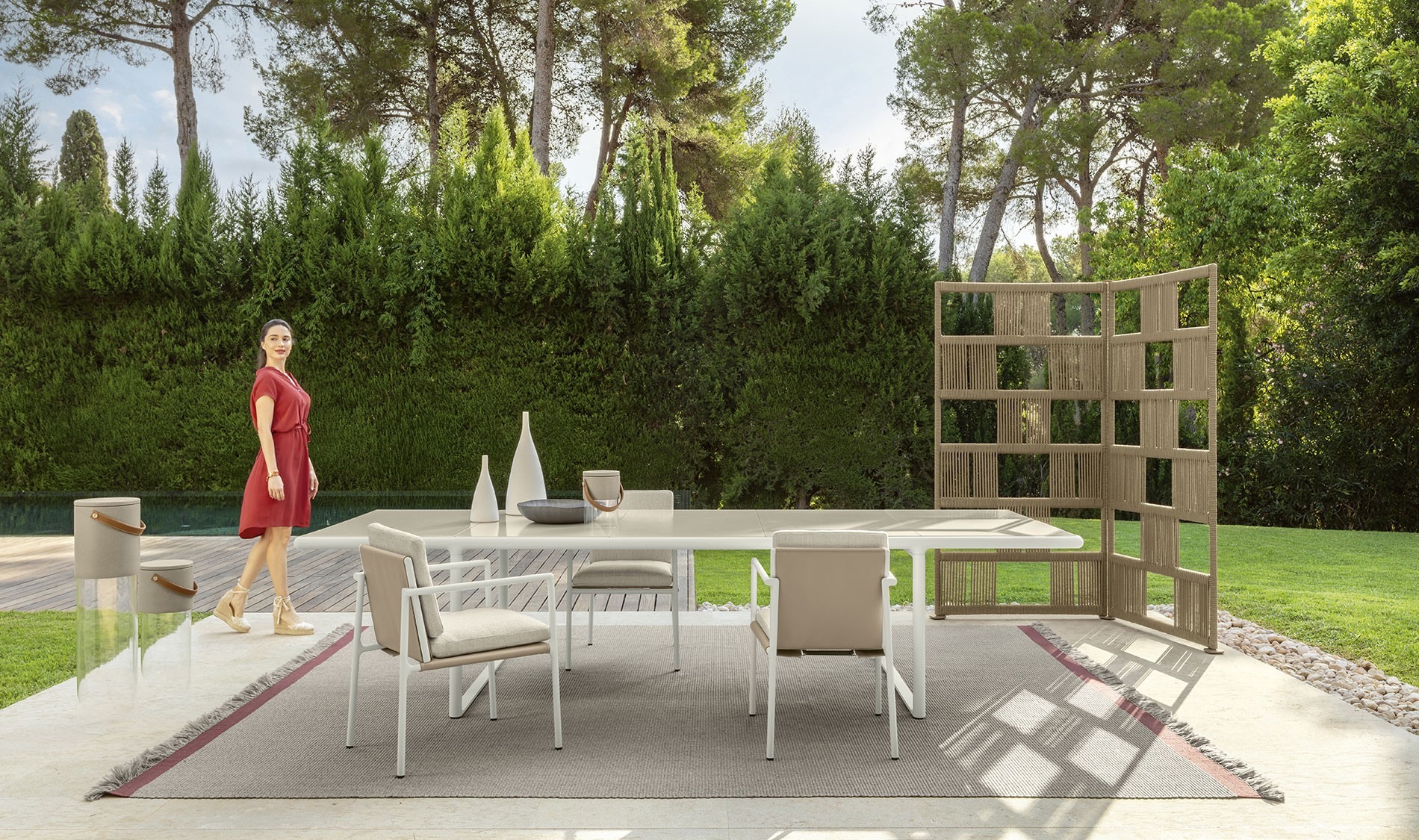Woven Dining Table 340×120 by Talenti – expansive rectangular outdoor table with woven rattan-style base and sleek surface
