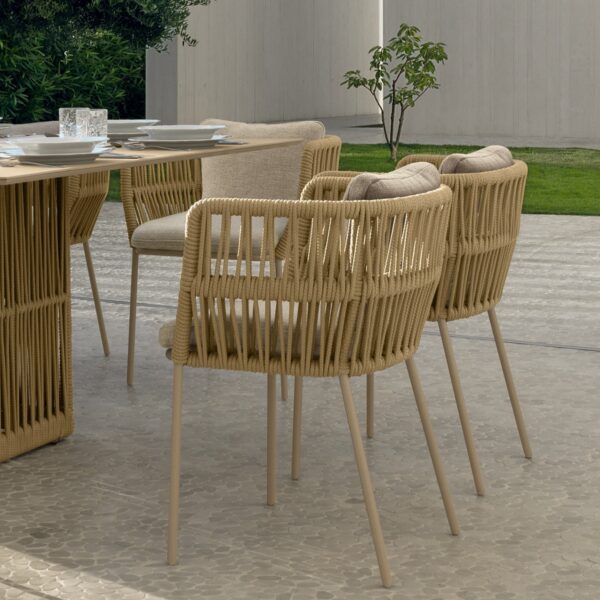 Cliff Dining Armchair by Talenti – elegant outdoor chair with woven rope detailing and cushioned seat