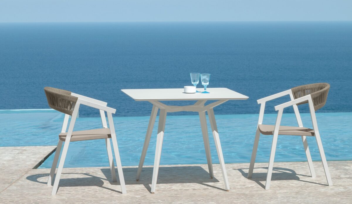 Key Dining Armchair by Talenti – contemporary outdoor armchair with woven rope details and soft cushions